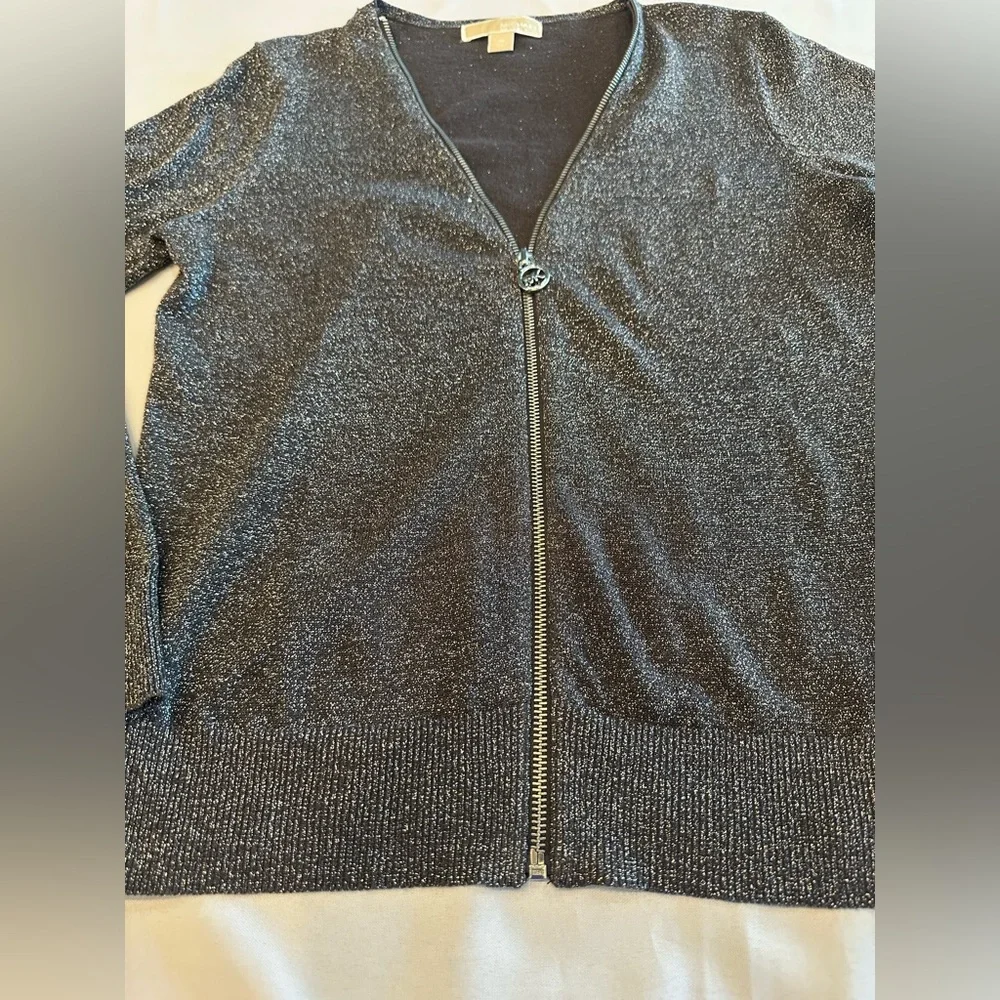 Michael Kors Glittering Silver Black Zip Up Top Size Medium